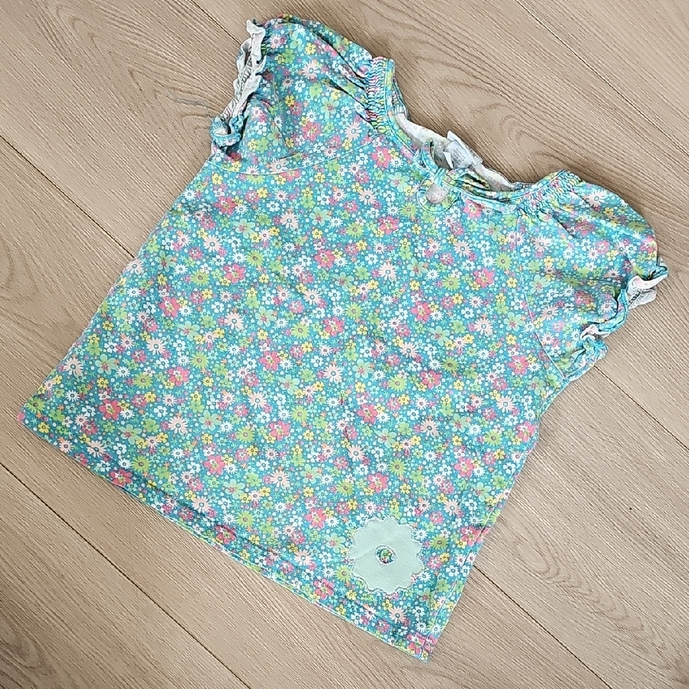 Vintage Healthtex Bright Blue, Yellow, Pink Floral Shortsleeve Shirt, 4T